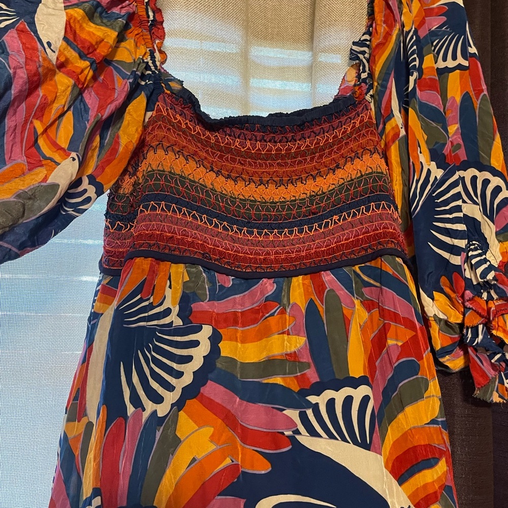 FARM Rio Toucan Rainbow Dress Smocked Maxi Multicolor XL
